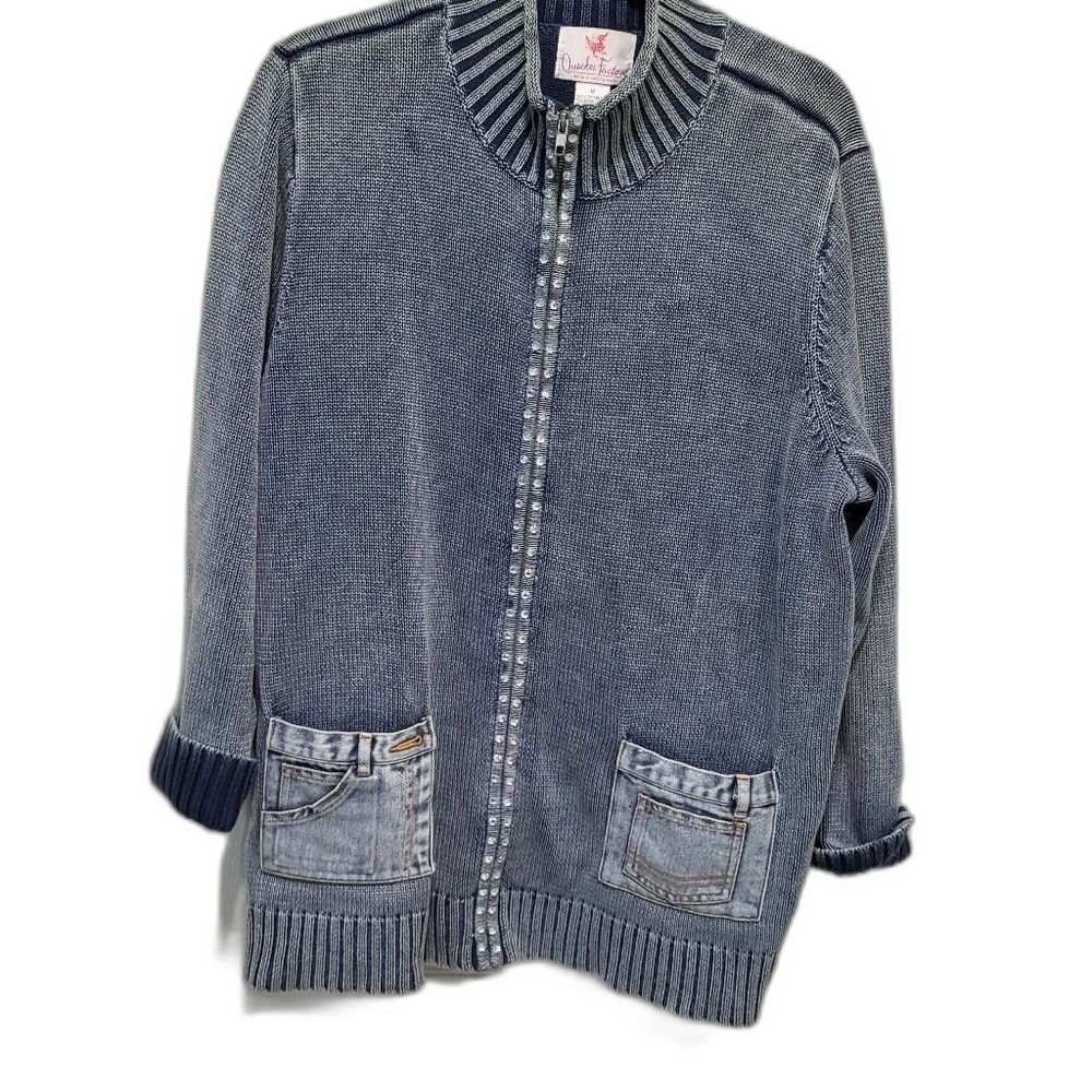 Zip-up Cotton  Sweater by Quacker Factory - Size 1X